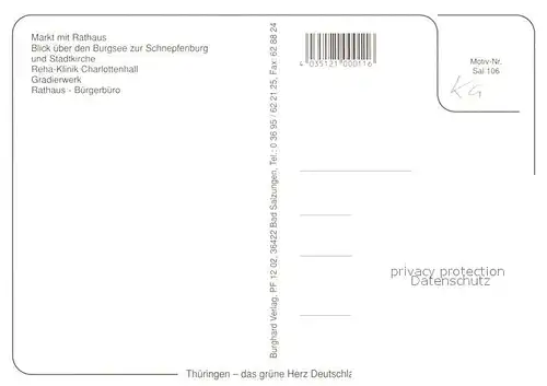 AK / Ansichtskarte Bad_Salzungen Markt Rathaus Burgsee Schnepfenburg Stadtkirche Gradierwerk Bad_Salzungen