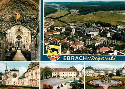 AK / Ansichtskarte Ebrach_Oberfranken Kloster Innenansicht Brunnen Park Fliegeraufnahme Ebrach Oberfranken
