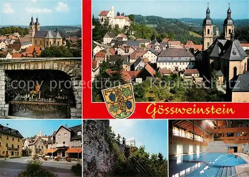 AK / Ansichtskarte Goessweinstein Altstadt Kirche Schloss Gnadenbild Innenstadt Hallenbad Felsen Wappen Goessweinstein