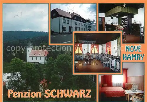 AK / Ansichtskarte Nove_Hamry_Neuhammer Pension Schwarz Kirche Nove_Hamry_Neuhammer