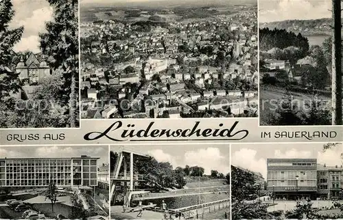AK / Ansichtskarte Luedenscheid Panorama Teilansichten Schwimmbad Kaufhaus Luedenscheid