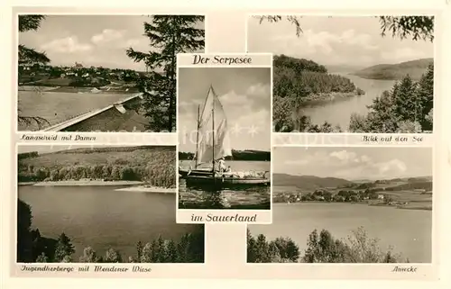 AK / Ansichtskarte Sorpesee_Sauerland Langscheid mit Damm Seeblick Jugendherberge Amecke Sorpesee_Sauerland