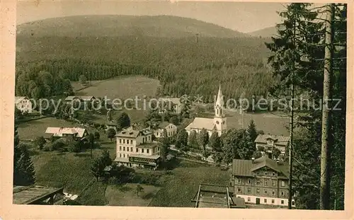 AK / Ansichtskarte Johannisbad_Boehmen Teilansicht mit ev Kirche Johannisbad_Boehmen