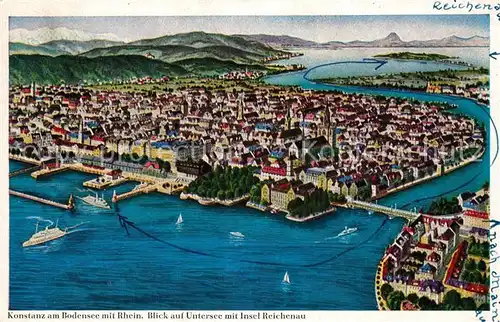AK / Ansichtskarte Konstanz_Bodensee Blick auf Untersee und Insel Reichenau Konstanz_Bodensee
