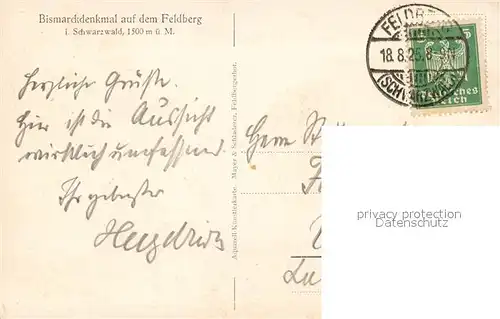 AK / Ansichtskarte Feldberg_Schwarzwald Bismarckdenkmal Feldberg Schwarzwald