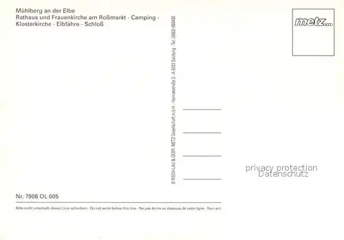 AK / Ansichtskarte Muehlberg_Elbe Rathaus Frauenkirche am Rossmarkt Camping Elbfaehre Schloss Muehlberg Elbe