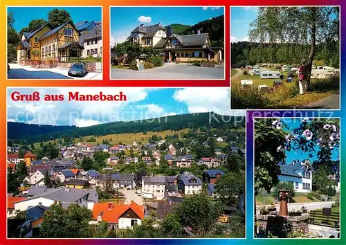 AK / Ansichtskarte Manebach Haus des Gastes Camping Meyersgrund Maskenbrunnen Manebach