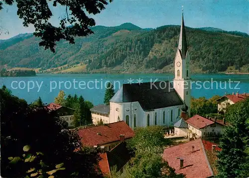 AK / Ansichtskarte Schliersee Kirche Seepartie Schliersee