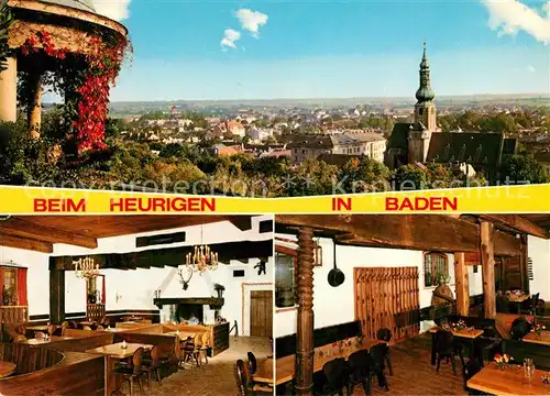 AK / Ansichtskarte Baden_Wien Stadtpanorama mit Kirche Streiterhof Heuriger in mittelalterlichem Stil Baden_Wien