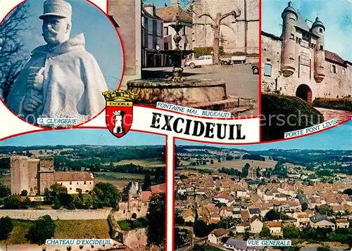 AK / Ansichtskarte Excideuil Monument G. Clergerie Fontaine Mal Bugeaud Porte Pont Levis Chateau vue aerienne Excideuil