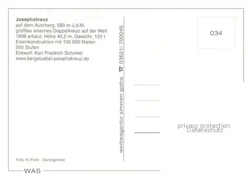 AK / Ansichtskarte Stolberg_Harz Josephskreuz auf dem Auersberg Stolberg Harz