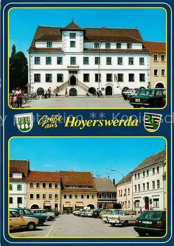AK / Ansichtskarte Hoyerswerda Rathaus Platz Geschaefte Innenstadt Hoyerswerda