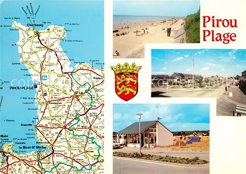 AK / Ansichtskarte Pirou Plage Strand Promenade Kiosk Wappen Landkarte Pirou