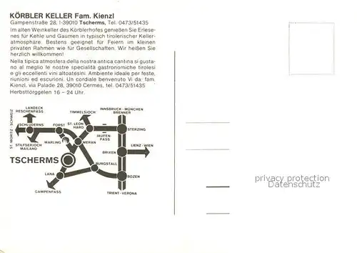 AK / Ansichtskarte Tscherms Koerbler Keller Restaurant Tscherms