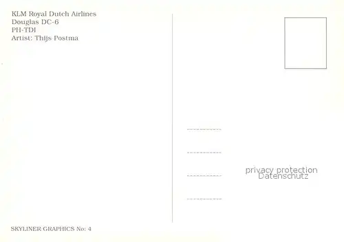 AK / Ansichtskarte Flugzeuge_Zivil KLM Royal Dutch Airlines Douglas DC 6 PH TDI  Flugzeuge Zivil