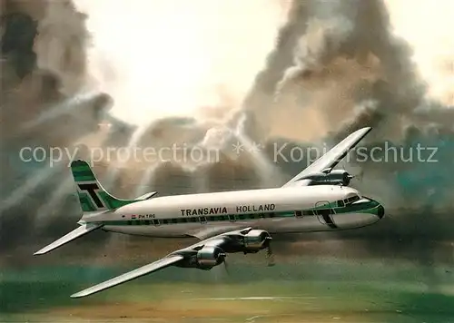 AK / Ansichtskarte Flugzeuge_Zivil Transavia Holland Douglas DC 6B PH TRC Flugzeuge Zivil