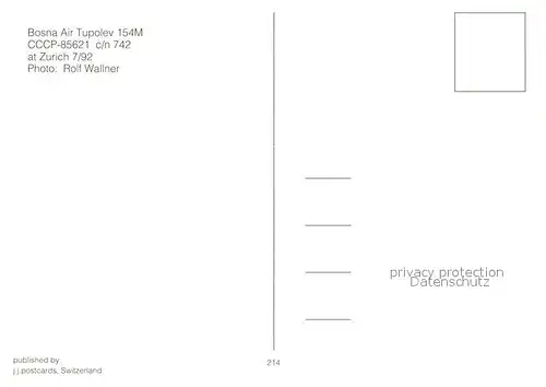 AK / Ansichtskarte Flugzeuge_Zivil Bosna Air Tupolev 154M CCCP 85621 c n 742 Flugzeuge Zivil