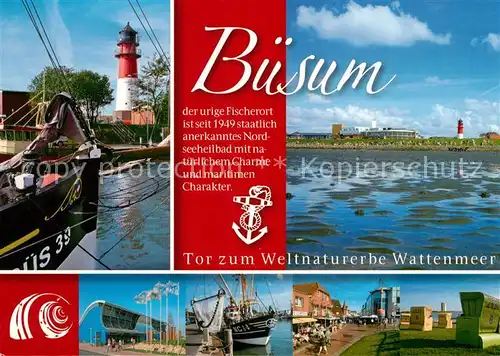 AK / Ansichtskarte Buesum_Nordseebad Leuchtturm Hafen Strand Buesum_Nordseebad
