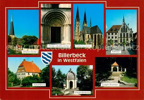AK / Ansichtskarte Billerbeck_Westfalen Ludger Brunnen Rathaus Johanni Kirche Billerbeck_Westfalen