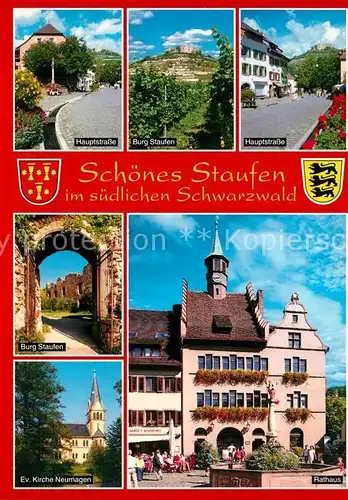 AK / Ansichtskarte Staufen_Breisgau Hauptstrasse Burg Evangelische Kirche Neumagen Staufen Breisgau