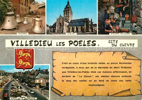AK / Ansichtskarte Villedieu les Poeles Eglise Cloches Place de la Republique Villedieu les Poeles