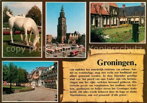 AK / Ansichtskarte Groningen Martinikerk Marktplatz Kirche Garten Strassenpartie Pferdestatue Groningen