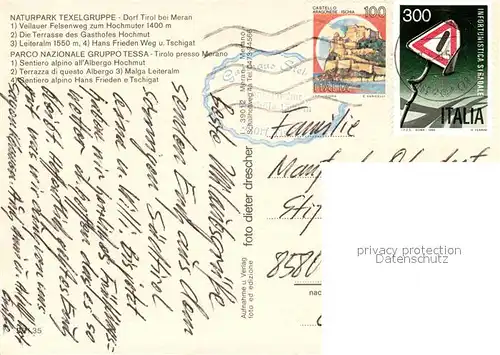 AK / Ansichtskarte Dorf_Tirol Wanderparadies Texelgruppe Hans Frieden Weg vom Gasthof Steinegg zur Leiteralm Dorf_Tirol