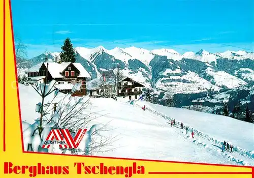 AK / Ansichtskarte Buerserberg_Vorarlberg Gasthaus Pension Tschengla Winterlandschaft Alpenpanorama Buerserberg Vorarlberg