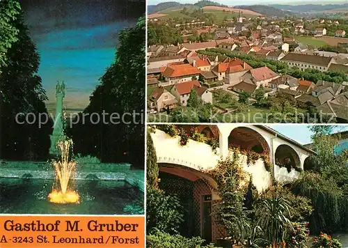 AK / Ansichtskarte St_Leonhard_Forst_Niederoesterreich Gasthof Gruber Wasserspiele Stadtpanorama St_Leonhard