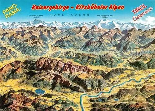 AK / Ansichtskarte Kitzbuehel_Tirol Panoramakarte Kaisergebirge und Kitzbueheler Alpen Kitzbuehel Tirol