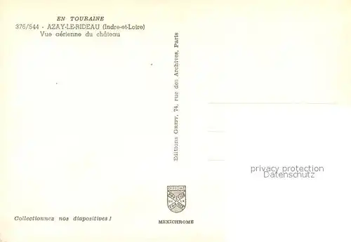 AK / Ansichtskarte Azay le Rideau Fliegeraufnahme Chateau Azay le Rideau
