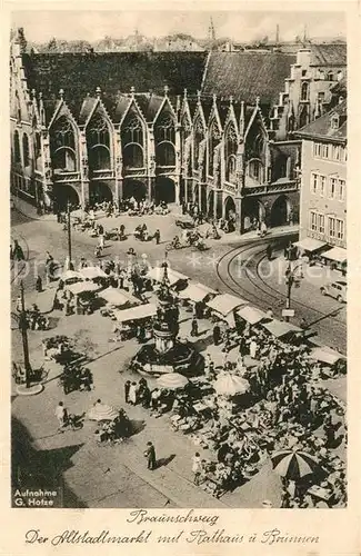 AK / Ansichtskarte Braunschweig Altstadtmarkt mit Rathaus und Brunnen Braunschweig