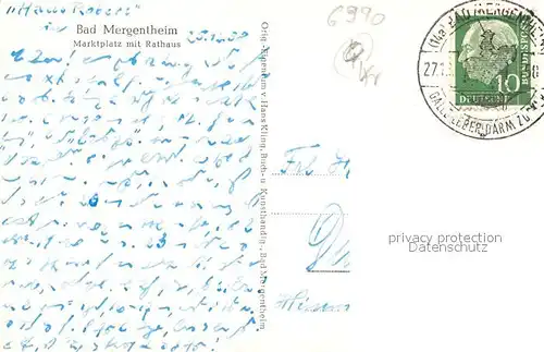 AK / Ansichtskarte Bad_Mergentheim Marktplatz mit Rathaus Bad_Mergentheim