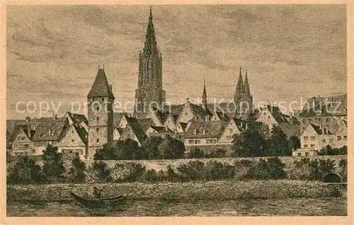 AK / Ansichtskarte Ulm_Donau mit Ulmer Muenster Radierung Ulm_Donau