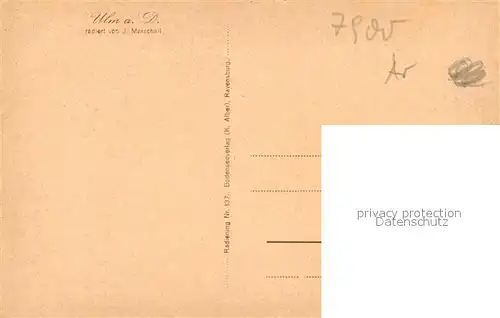 AK / Ansichtskarte Ulm_Donau mit Ulmer Muenster Radierung Ulm_Donau