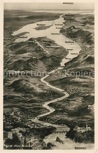 AK / Ansichtskarte Bodensee_Region Panoramakarte mit Bodensee und Rheinausfluss Bodensee Region