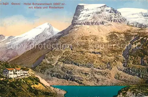 AK / Ansichtskarte Gemmi_Wallis Hotel Schwarenbach mit Atels und Rinderhorn Gemmi Wallis