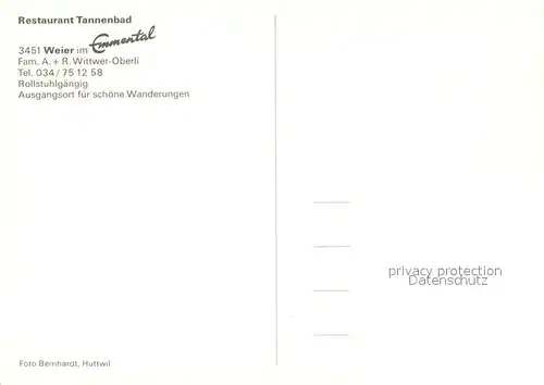AK / Ansichtskarte Weier_BE Restaurant Tannenbad Weier_BE