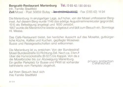 AK / Ansichtskarte Zell_Mosel Fliegeraufnahme Bergcafe Marienburg  Zell_Mosel