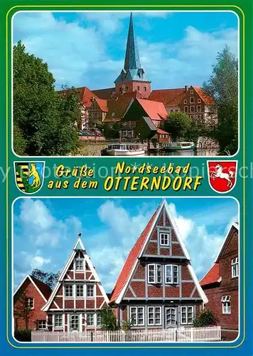 AK / Ansichtskarte Otterndorf_Niederelbe Kirche Hafen Fachwerkhaeuser Otterndorf Niederelbe