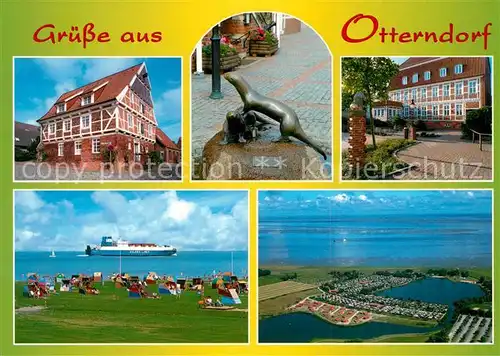 AK / Ansichtskarte Otterndorf_Niederelbe Fliegeraufnahme Strand Lateinschule Otterdenkmal Bullischer Speicher Otterndorf Niederelbe