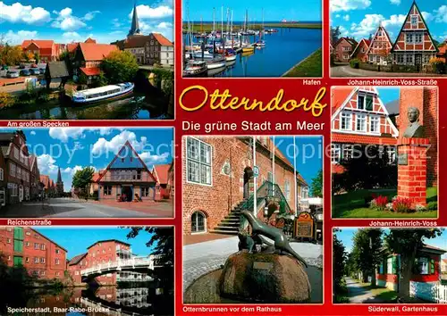 AK / Ansichtskarte Otterndorf_Niederelbe Hafen Speicherstadt Baar Rabe Bruecke Rathaus Otternbrunnen  Otterndorf Niederelbe