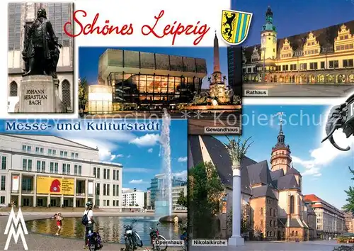 AK / Ansichtskarte Leipzig Johann Sebastian Bach Denkmal Rathaus Gewandhaus Opernhaus Leipzig