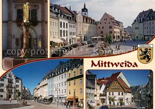 AK / Ansichtskarte Mittweida Friedensbrunnen Rathaus Rochlitzer Strasse Markt Stadtkirche  Mittweida