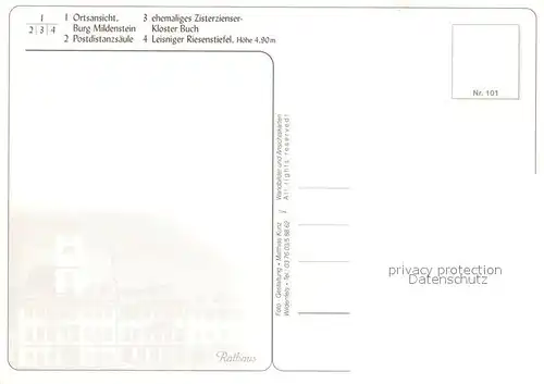 AK / Ansichtskarte Leisnig Ortsansicht Burg Mildenstein Postdistanzsaeule Zisterzienser Kloster Leisnig