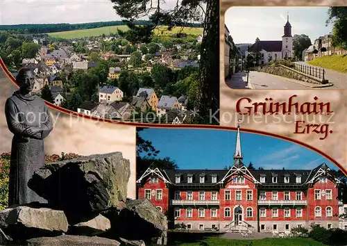 AK / Ansichtskarte Gruenhain_Erzgebirge Ortsansicht Moench Stadtkirche AWO Mutter Kind Kurhaus Gruenhain Erzgebirge