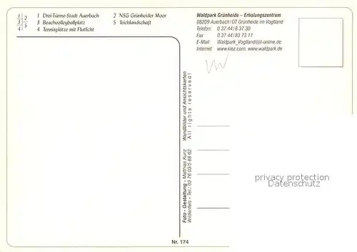 AK / Ansichtskarte Auerbach_Vogtland Drei Tuerme Tennisplatz Teichlandschaft Waldpark Gruenheide Auerbach_Vogtland