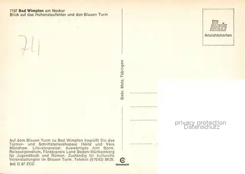 AK / Ansichtskarte Bad_Wimpfen Hohenstaufentor Blauer Turm Bad_Wimpfen