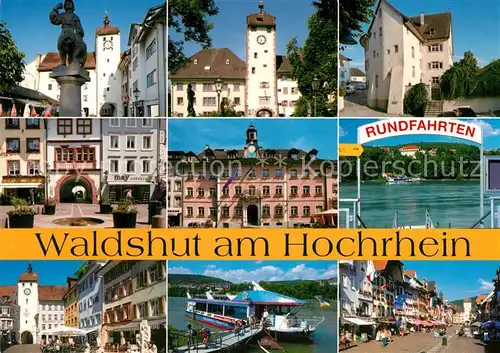 AK / Ansichtskarte Waldshut Tiengen Rathaus Oberes Tor Denkmal Schiffsanleger Stadtansicht Waldshut Tiengen