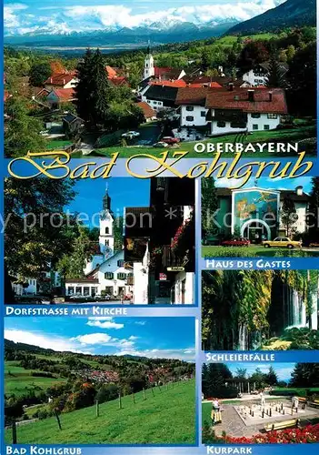 AK / Ansichtskarte Bad_Kohlgrub Dorfstrasse Kirche Haus des Gastes Schleierfaelle Kurpark Bad_Kohlgrub